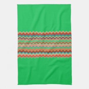 GREEN Coral Salmon Oranje Turquoise Zigzag Pattern Theedoek