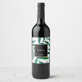 Green Corn Leaves Waterverf Hand-geschilderd op Wh Wijn Etiket