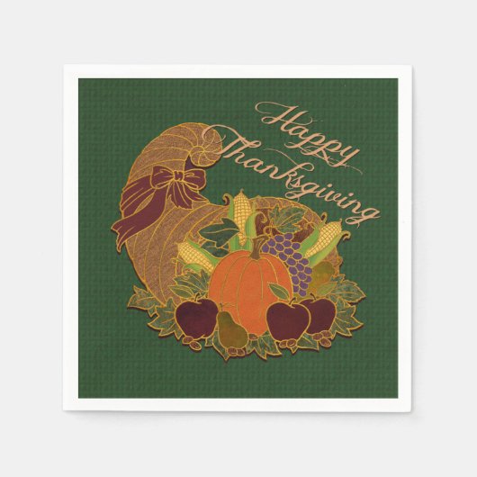 Green Cornucopia Thanksgiving Napkins Servet (Voorkant)