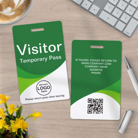 Green Corporate Visitor Pass ID QR-code Badge