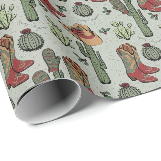 Green Country Cowboy Howdy Kerstmis Cadeaupapier (Rol Hoek)