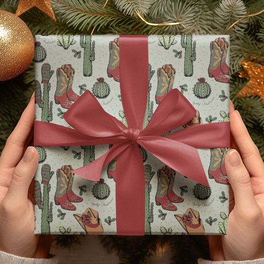 Green Country Cowboy Howdy Kerstmis Cadeaupapier
