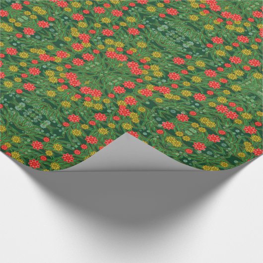 Green Country Flowers Mirror Pattern Gift Wrap Cadeaupapier (Hoek)
