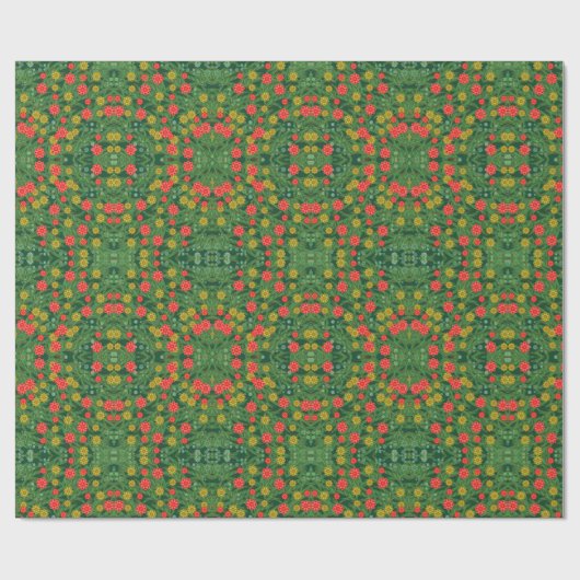 Green Country Flowers Mirror Pattern Gift Wrap Cadeaupapier (Vlak)