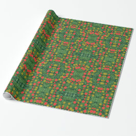 Green Country Flowers Mirror Pattern Gift Wrap Cadeaupapier