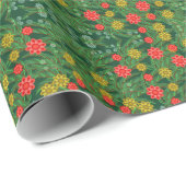 Green Country Flowers Mirror Pattern Gift Wrap Cadeaupapier (Rol Hoek)