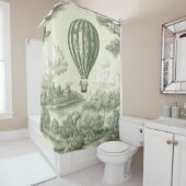 Green Countryside Hot Air Balloon Toile (1) Douchegordijn (In situ)