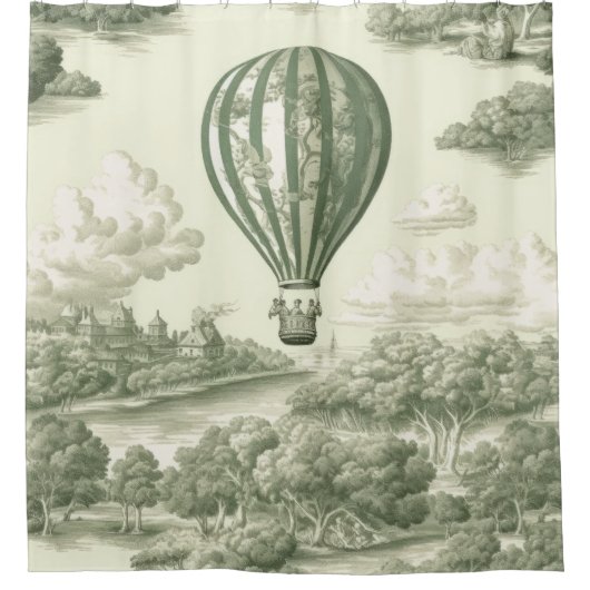 Green Countryside Hot Air Balloon Toile (1) Douchegordijn (Voorkant)