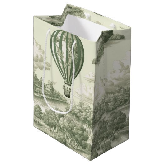 Green Countryside Hot Air Balloon Toile (1) Medium Cadeauzakje (Voorkant Gekanteld)