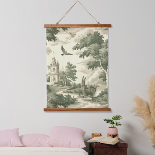 Green Countryside Hot Air Balloon Toile (2) Hangend Wandkleed (Slaapkamer)