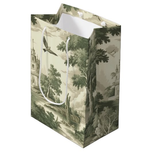 Green Countryside Hot Air Balloon Toile (2) Medium Cadeauzakje (Voorkant Gekanteld)