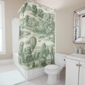 Green Countryside Hot Air Balloon Toile (6) Douchegordijn (In situ)