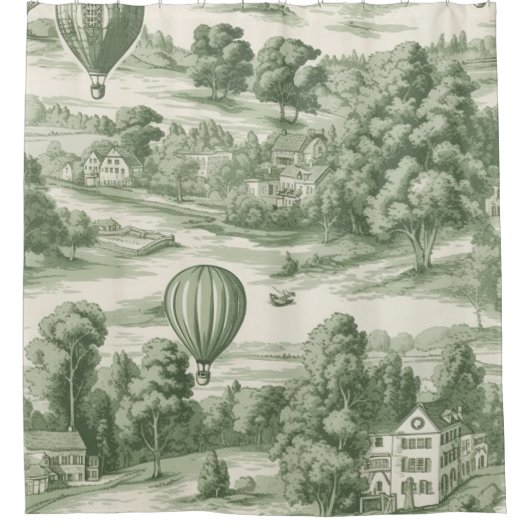 Green Countryside Hot Air Balloon Toile (6) Douchegordijn (Voorkant)
