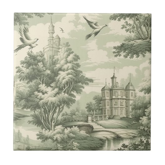 Green Countryside Hot Air Balloon Toile (6) Tegeltje (Voorkant)