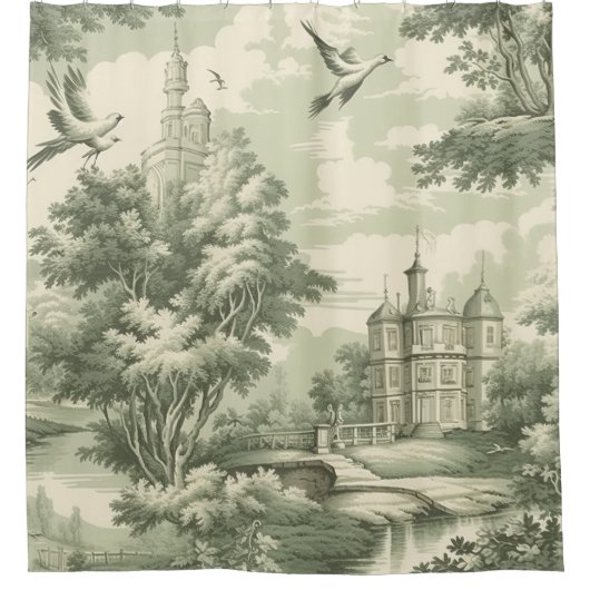 Green Countryside Hot Air Balloon Toile (7) Douchegordijn (Voorkant)