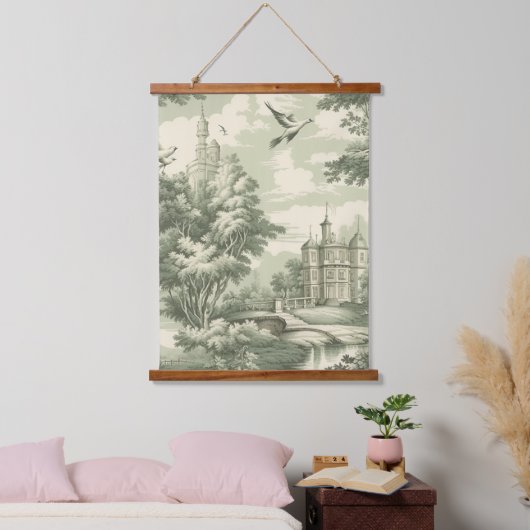Green Countryside Hot Air Balloon Toile (7) Hangend Wandkleed (Slaapkamer)