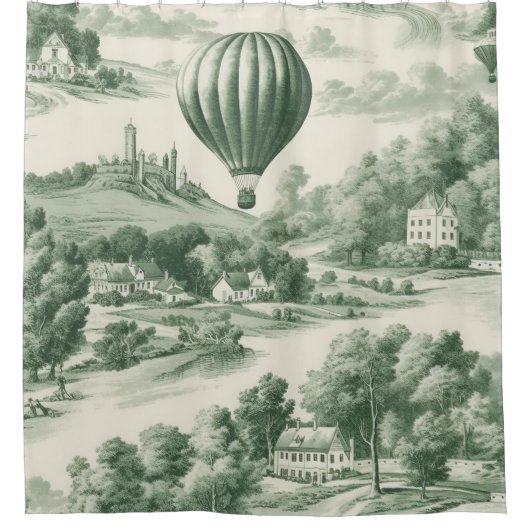 Green Countryside Hot Air Balloon Toile (9) Douchegordijn (Voorkant)