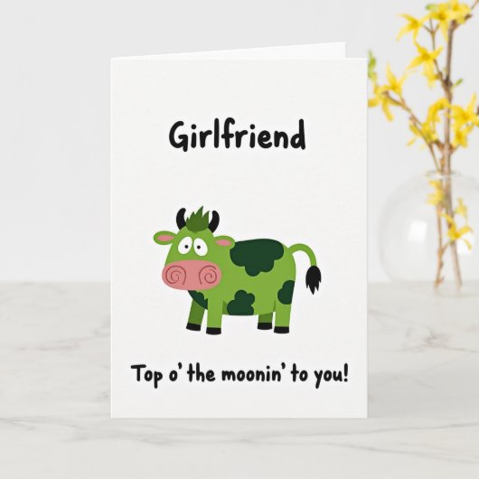 Green Cow Pattern Girlfriend Card Kaart (Gele Bloem)