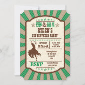 Green Cowboy Rodeo Birthday Party Invitation Kaart (Voorkant)