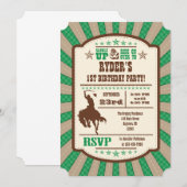 Green Cowboy Rodeo Birthday Party Invitation Kaart (Voorkant / Achterkant)