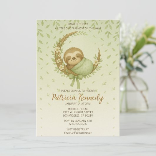 Green Cozy Sloth Woodland Baby shower Kaart (Staand voorkant)