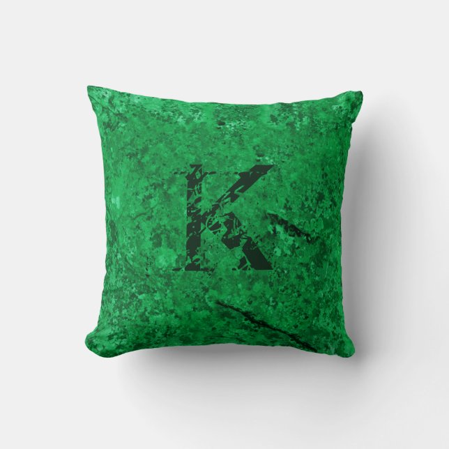 Green Cracked Natural Rock Texture Custom Monogram Kussen (Voorkant)