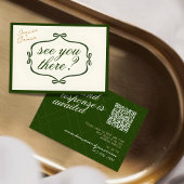 Green Cream  Cheques & Bow RSVP QR Wedding Informatiekaartje