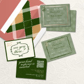 Green Cream  Cheques & Bow RSVP QR Wedding Informatiekaartje