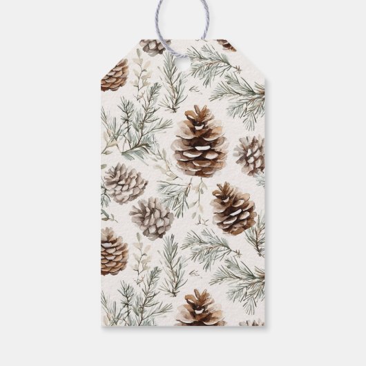 Green Cream Christmas Pine Cones Cadeaulabel (Achterkant)