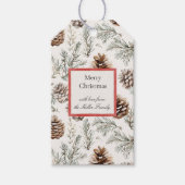 Green Cream Christmas Pine Cones Red Border Cadeaulabel (Voorkant)