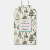 Green Cream Christmas Trees Cadeaulabel (Voorkant)