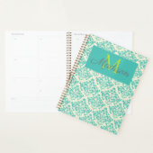 Green Cream Damask Cute Girly Trendy Monogram Planner (Display)