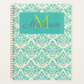 Green Cream Damask Cute Girly Trendy Monogram Planner (Voorkant)