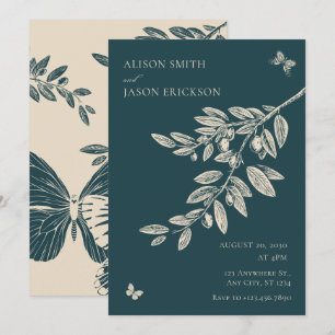 Green Cream Floral Butterfly Art bruiloft Kaart