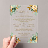 Green Cream Floral Gold Muslim Wedding Acryl Uitnodigingen (Insitu (Draagbaar))