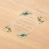 Green Cream Floral Gold Muslim Wedding Acryl Uitnodigingen (Laagn)