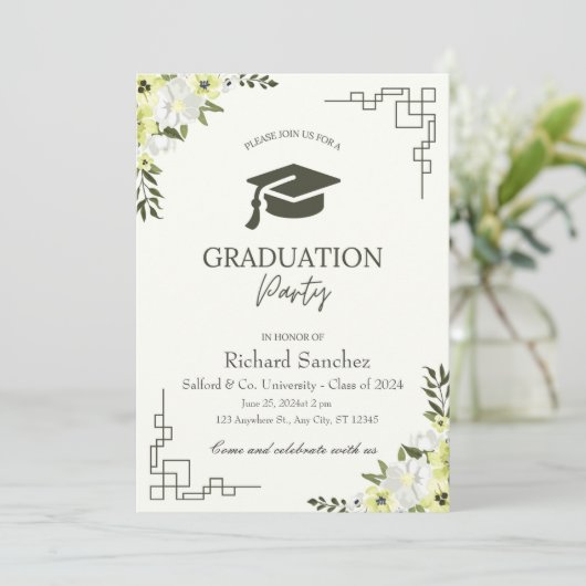 Green Cream Floral minimaliseert eenvoudig Afstude Kaart (Staand voorkant)