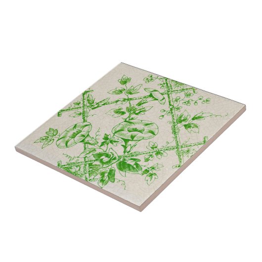 Green Cream Floral Trellis Repro Transferware Tegeltje (Zijkant)