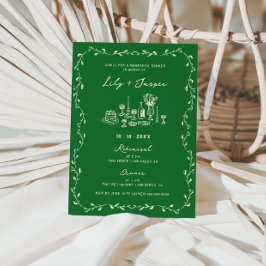 Green Cream Hand Drawn Rehearsal Dinner Kaart