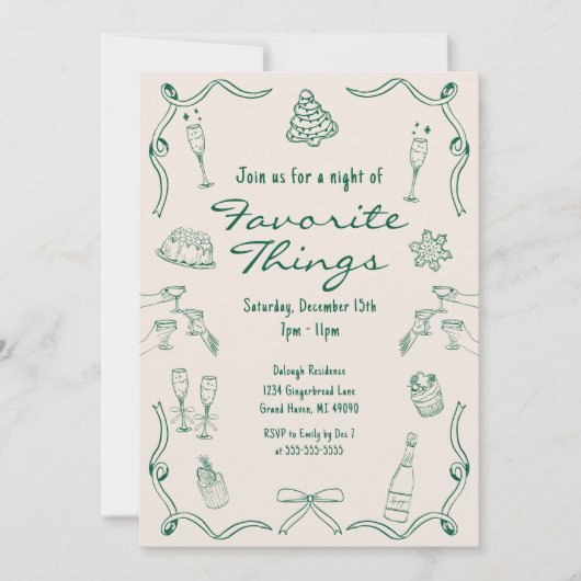 Green & Cream Hand getrokken Doodle Kerstmis Kaart (Voorkant)