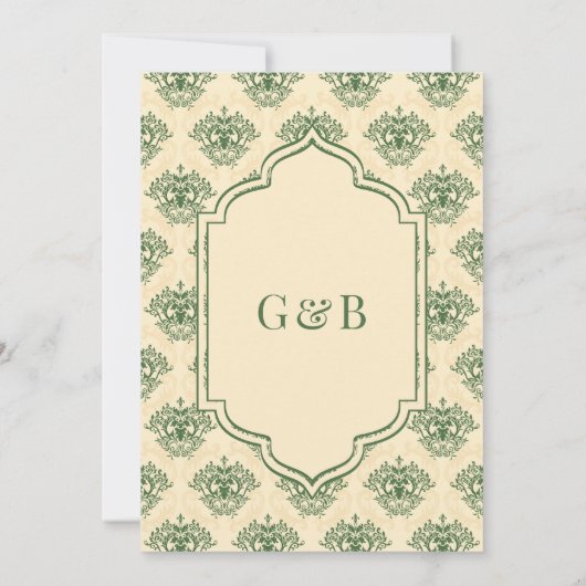 Green Cream Ikat Anand Karaj Sikh Wedding Kaart (Achterkant)