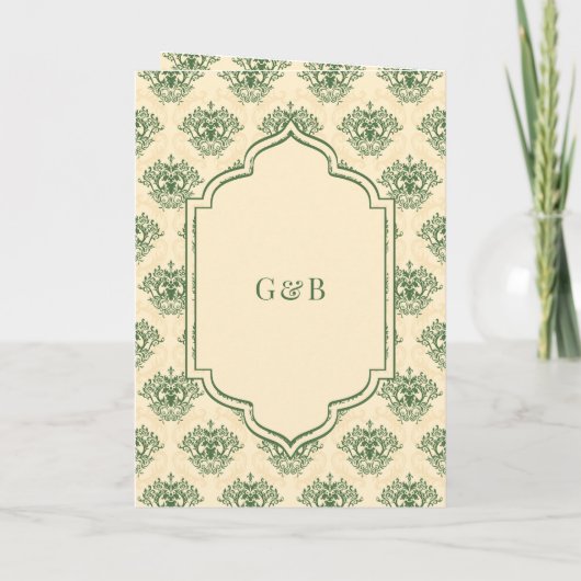 Green Cream Ikat Damask All in One Sikh Wedding (Achterkant)