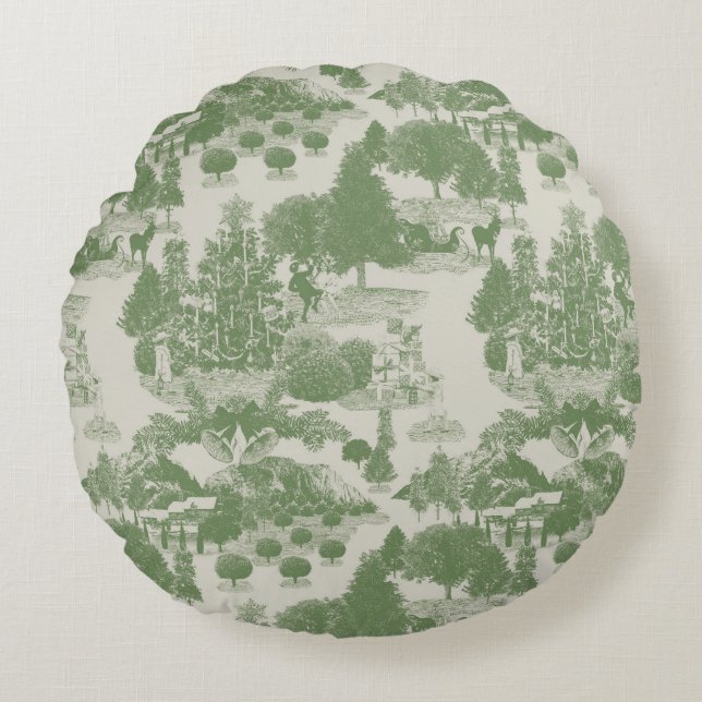 Green Cream Kerstwinter Wonderland Rond Kussen (Voorkant)