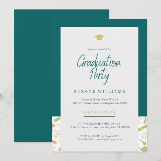 Green Cream minimalistische afstudeerfeest Kaart (Voorkant / Achterkant)