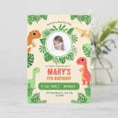 Green Cream Photo Cute Dinosaurs 5th birthday  Kaart (Staand voorkant)