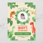 Green Cream Photo Cute Dinosaurs 5th birthday  Kaart (Voorkant / Achterkant)