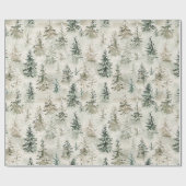 Green Cream Pine Trees Christmas Cadeaupapier (Vlak)
