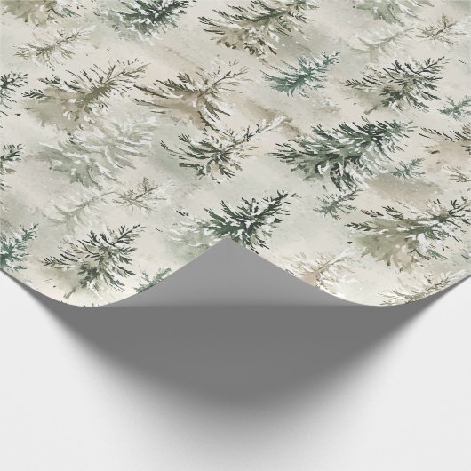 Green Cream Pine Trees Christmas Cadeaupapier (Hoek)