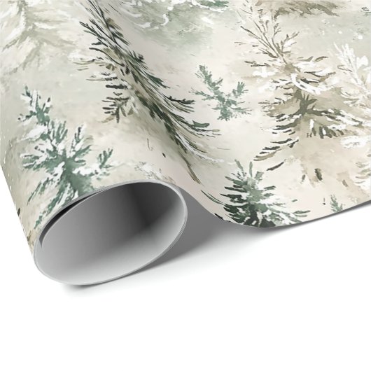 Green Cream Pine Trees Christmas Cadeaupapier (Rol Hoek)