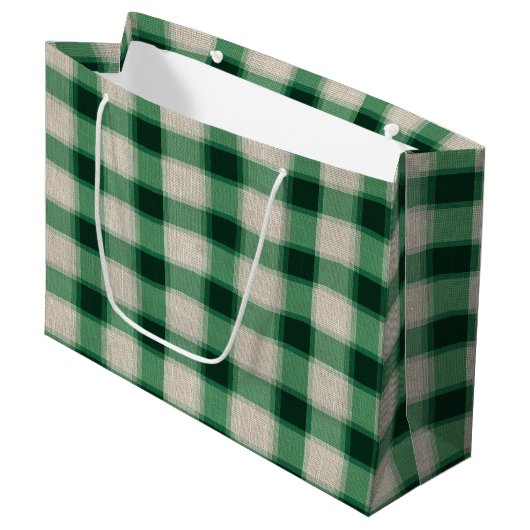 Green Cream Plaid Groot Cadeauzakje (Voorkant Gekanteld)